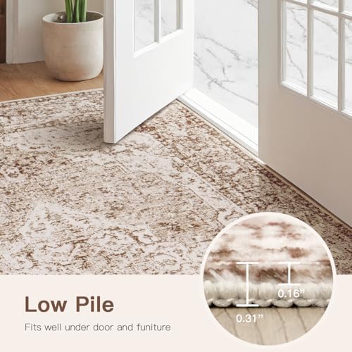 Lofus 2x10 Runner Rug for Hallways, Washable Kitchen Rugs, Non-Slip Rugs for Entryway and Bedroom, Vintage Boho Carpet, Soft Low Pile Long Runner Area Rug, Vintage Beige Brown