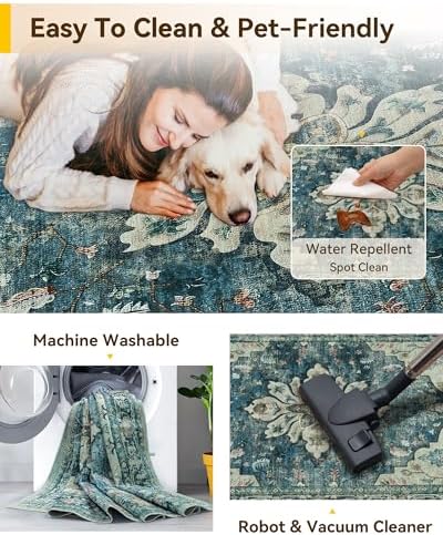RELEANY Washable Area Rug, Runner 2'6"x5', Blue/Vintage Dark Blue