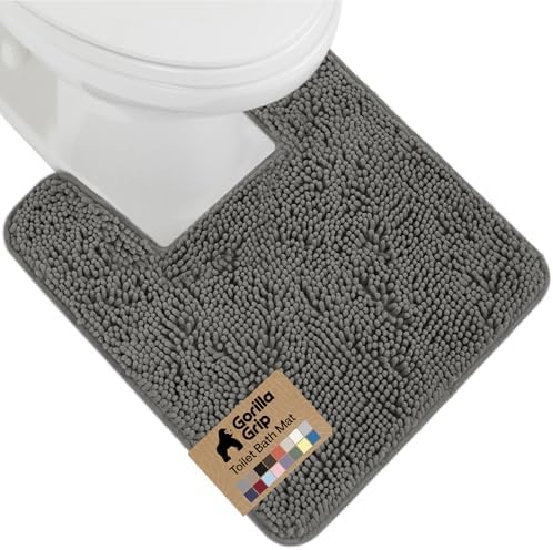 GORILLA GRIP Chenille Bath Rug Mat for Square Toilet Base, 24x19 Charcoal
