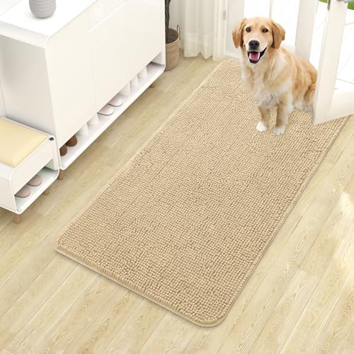 OLANLY Dog Door Mat for Muddy Paws 40x24, Super Absorbent Chenille Mud Mat