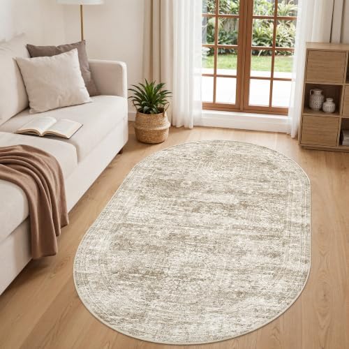 3x5 Oval Rug for Bedroom,Washable Area Rug,Brown