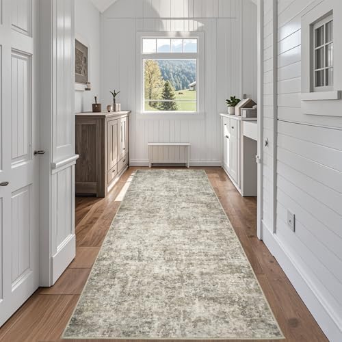 Runner Rugs for Hallways Kitchen 2.6x8 Non Slip Washable Beige Brown