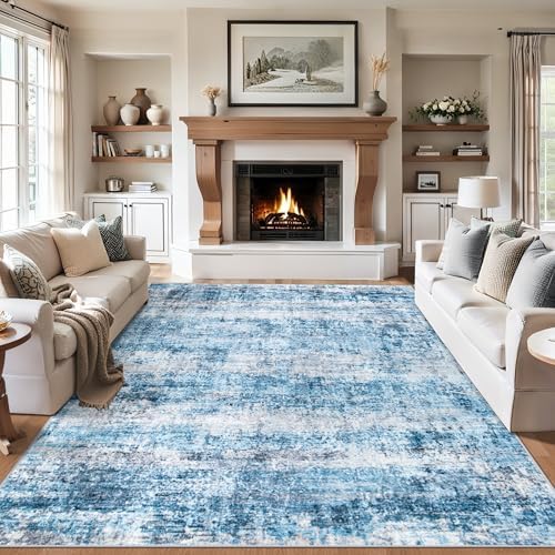 PLHXFR 10x14 Area Rug Living Room: Modern Abstract Washable Carpet Blue