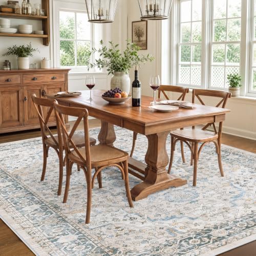 SameBed 6x9 Area Rug Living Room, Vintage Washable Carpet Grey Blue