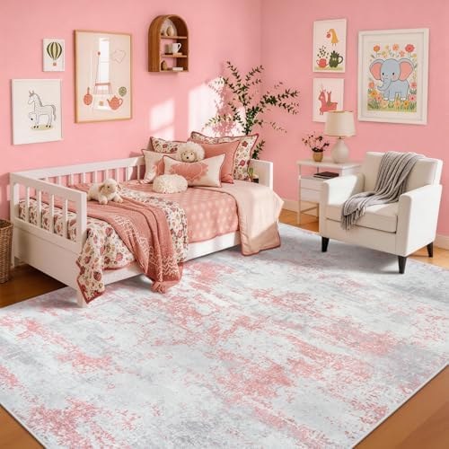 Aelenmu 5x7 Area Rugs for Living Room Washable Bedroom Dining Room Pink