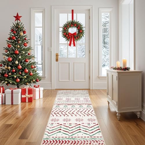 Nakagishi Christmas Rug Kitchen Runner Rugs: 2x6 Washable Boho Neutral Soft Modern Stain Resistant Indoor Floor Carpet Non Slip Throw Carpet for Entryway Kitchen Bedroom Nursery Entry Bedside