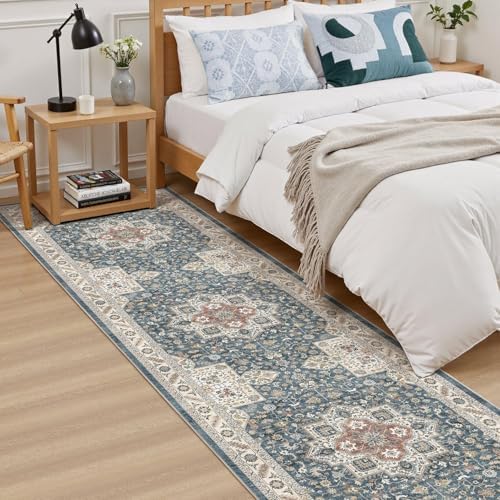 cotiled 2x6 Hallway Runner Rug for Entryway, Non-Slip Vintage, Vintage Blue