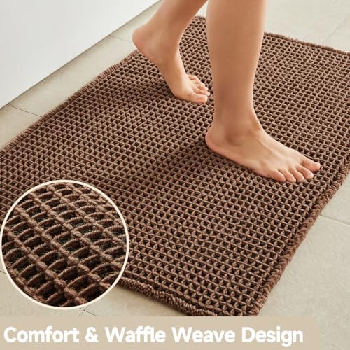 TYUU Waffle Bath Mat, Boho Bathroom Rugs Non Slip, 30x20 Mocha