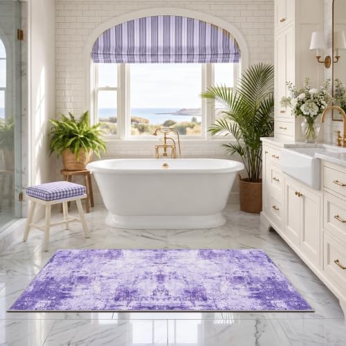 RELEANY Washable Runner 2'x6' Abstract Area Rug for Hallway Purple