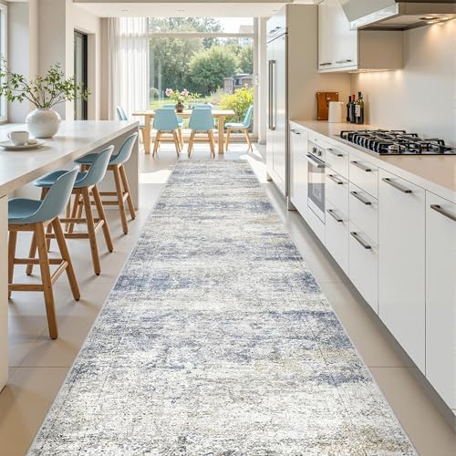 3x16 Runner Rug Non Slip,Washable Hallway Runner Rug,Blue