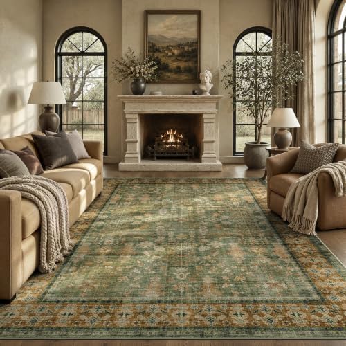 8x10 Area Rug for Living Room, Non-Slip Washable Large Carpet, Olive Green