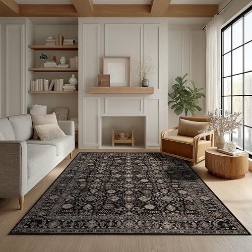 Ruaruarug Washable Area Rug 5×7 for Living Room, Ultra Soft, Black Gold