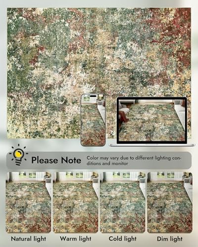 Washable Area Rug for Living Room: 6x9 Modern Abstract Neutral Soft Rug for Bedroom Dining Room No Slip Low Pile Carpet for Nursery Home Office - Red/Ivory