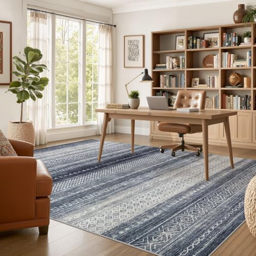 Nakagishi Boho 9x12 Area Rug Living Room Rugs Machine Washable Blue