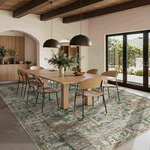 Rugxara 9x12 Area Rugs for Living Room Large Washable Rug, Green/Brown