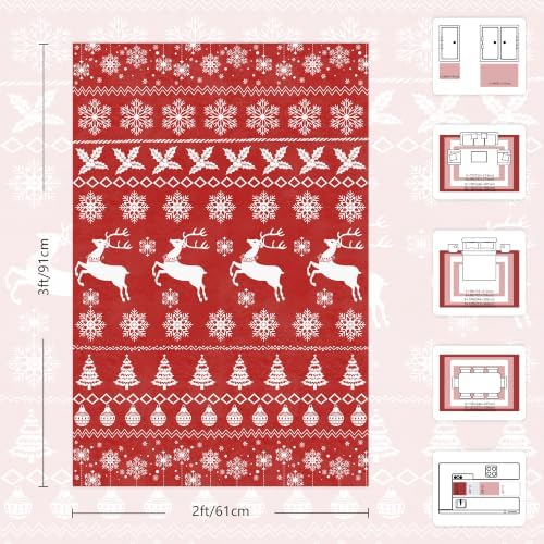 2x3 Christmas Holiday Area Rug, Washable Non‑Slip Low‑Pile Xmas Small Rug for Entryway Foyer Hallway Kitchen, Winter Indoor Christmas Home Decor(Red Sweater Deer)