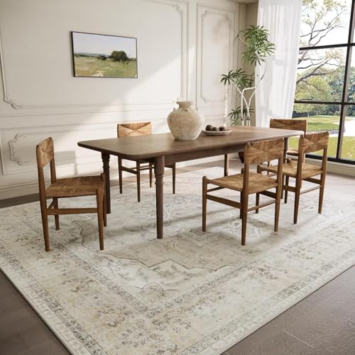 10x14 Area Rugs for Living Room: Large Washable Rug Lightweight Non Slip Low Pile Soft Faux Wool Non Shedding Distressed Vintage Floral Carpet for Bedroom Dining Room Kids Playroom Nursery Farmhouse
