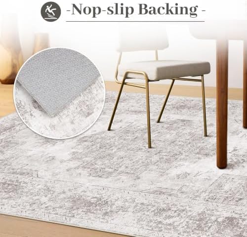 XLUEZ Area Rug 10x12 Living Room Rug, Machine Washable Vintage Distressed Medallion Rug Non-Slip Soft Low Pile Large Indoor Rugs for Bedroom Kitchen Dining Room Office(Grey,10'x12')