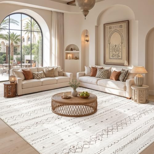 cotiled Boho 7x9 Area Rug for Living Room: Large Moroccan Washable Rug