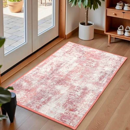 Macgace Washable Abstract Area Rug for Entryway, 2x3 Small Rugs Pink