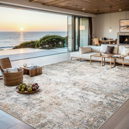 PLHXFR Area Rug Living Room: 4x6 Abstract Washable Carpet Brown Grey
