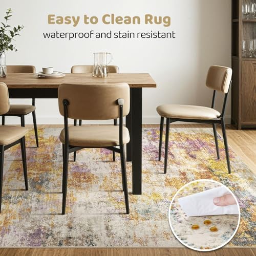 LOONGRUG 7x9 Area Rug Washable Large Neutral Modern Living Room Rugs