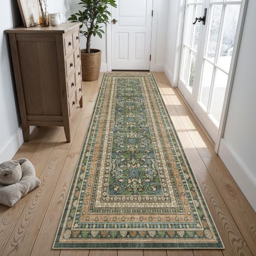 Ksrau 3x10 Runner Rug Washable: Non Slip Wide Hallway Runners Teal Green