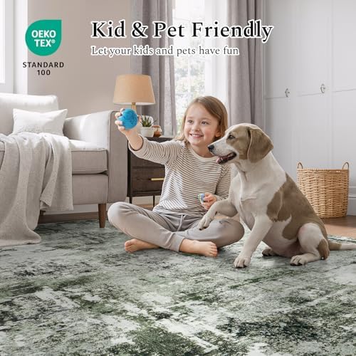Rugflix 8x10 Area Rugs for Living Room, Washable Dark Green Large Rug