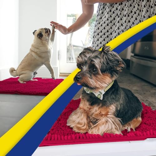 Muddy Mat® | Super Water Absorbent Door Mat Indoor, Microfiber Quick Dry Chenille Entryway Rug, Slip Resistant Front Door Mat, Indoor Mats for Entryway, Machine Washable Pet Rug, Maroon 32" x 40"