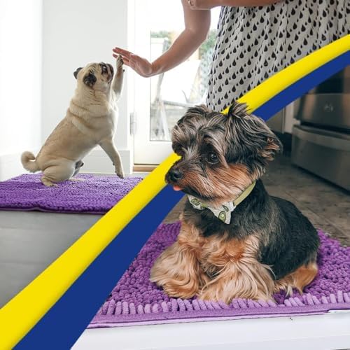 Muddy Mat® | Super Water Absorbent Door Mat Indoor, Microfiber Quick Dry Chenille Entryway Rug, Slip Resistant Front Door Mat, Indoor Mats for Entryway, Machine Washable Pet Rug, Purple 20" x 30"