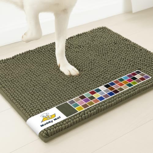 Muddy Mat® | Super Water Absorbent Door Mat Indoor, Microfiber Quick Dry Chenille Entryway Rug, Slip Resistant Front Door Mat, Indoor Mats for Entryway, Machine Washable Pet Rug, Army Green 30" x 60"