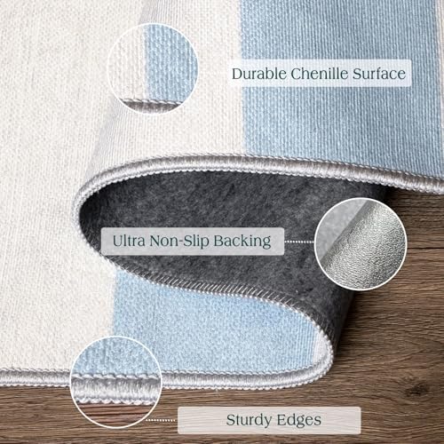 Front Door Mat Indoor Outside Entrance, 2x3 Blue White Striped Rug