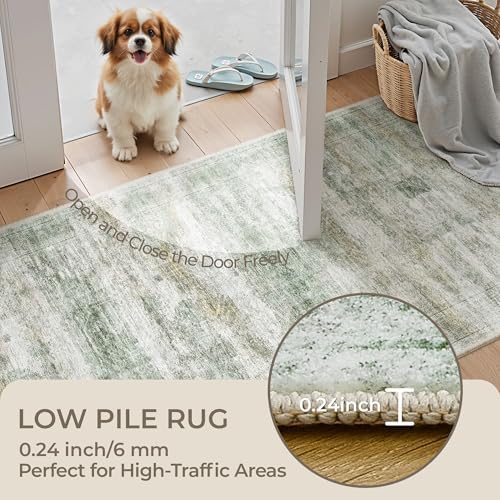 2x12 Runner Rug Non Slip,Washable Hallway Runner Rug,Green