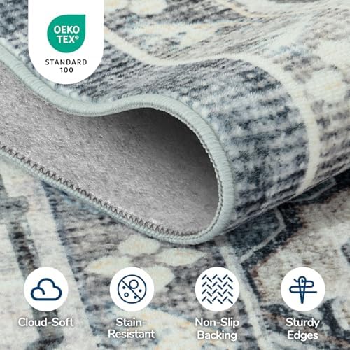 Lessymo Washable 2 x 6 Runner Rugs,Soft for Entryway Blue Grey/Beige