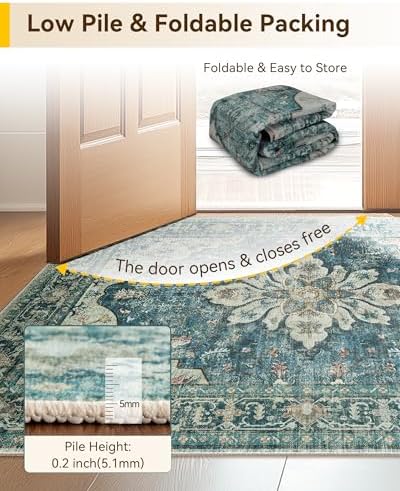 RELEANY Washable Area Rug, Runner 2'6"x14', Blue/Vintage Dark Blue