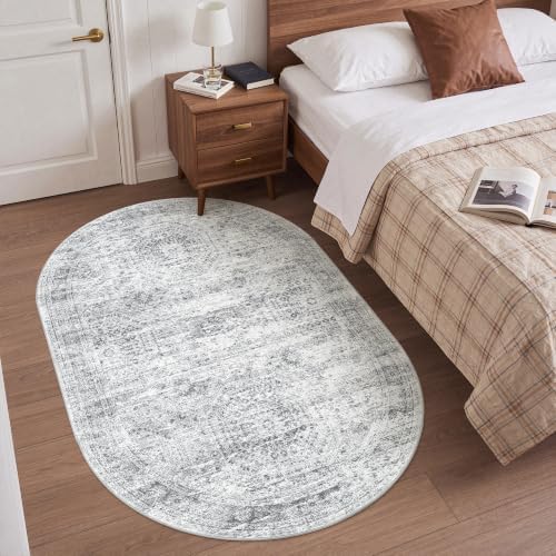3x5 Oval Rug for Bedroom,Washable Area Rug,Grey