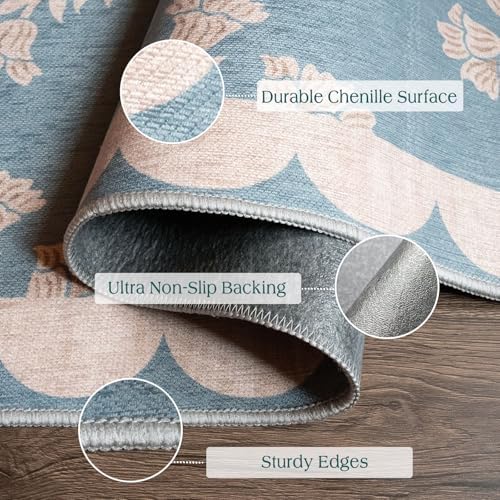Front Door Mat Indoor Outside Entrance 2x3 Blue Scalloped Entry Rug
