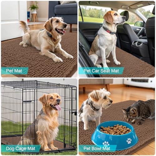OLANLY Dog Door Mat for Muddy Paws 32x20, Super Absorbent Chenille Mud Mat