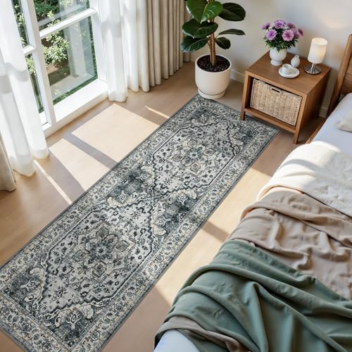 Joydeco Washable 2x6 Hallway Runner Vintage, White&Light Gray&Dark Gray