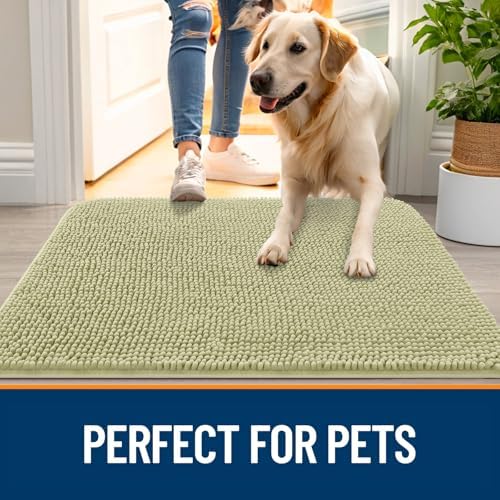 OLANLY Dog Door Mat for Muddy Paws 32x20, Super Absorbent Chenille Mud Mat