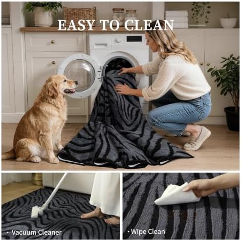 YIHOUSE Zebra Hallway Runner Rugs 2x8: Grey Washable Bathroom Rug