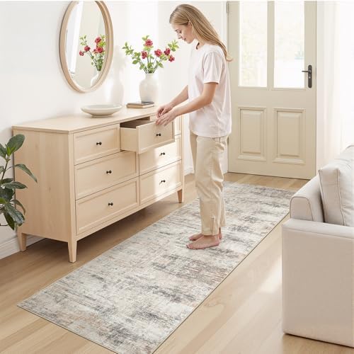 3x8 Area Rugs for Hallways, Abstract Washable Non-Slip Runner Rug, Gold