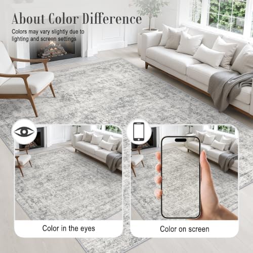 Area Rug Living Room: 5x5 Modern Washable Soft Carpet Black Grey