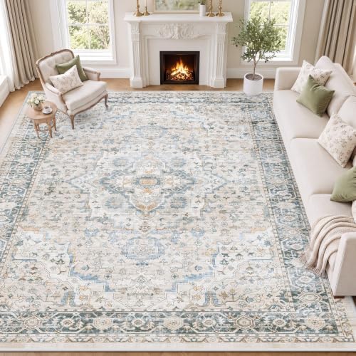 SameBed 9x12 Area Rug Living Room, Vintage Washable Carpet Grey Blue