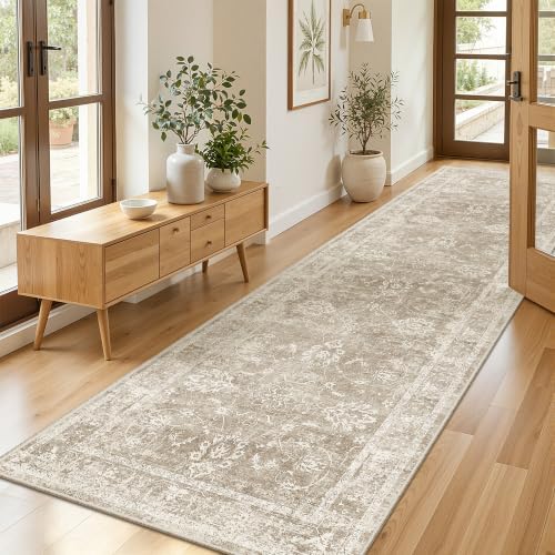 Madane Runner Rug 3x10 for Hallway, Kitchen Non-Slip Runner Rug Brown/Sand