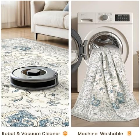 befbee Washable Area Rug 4x6, Stain Resistant Neutral Carpet for Bedroom