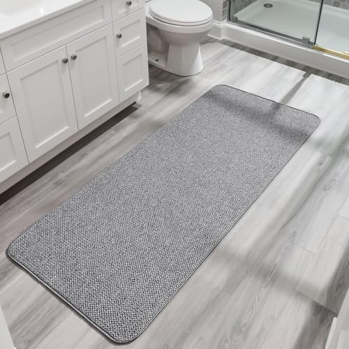 Bosap Bath Mat,Ultra Thin Bathroom Runner Rugs,Large Bath Mats for Bathroom,Quick Dry,Non-Slip,Machine Washable,Low Pile,Bath Rug,Shower Outside,Sink,Home Decor Accessories.Grey,1'9"x3'11"（21x47inch）