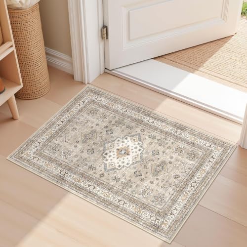 cotiled 2x3 Area Rug for Living Room, Washable, Traditional, Beige