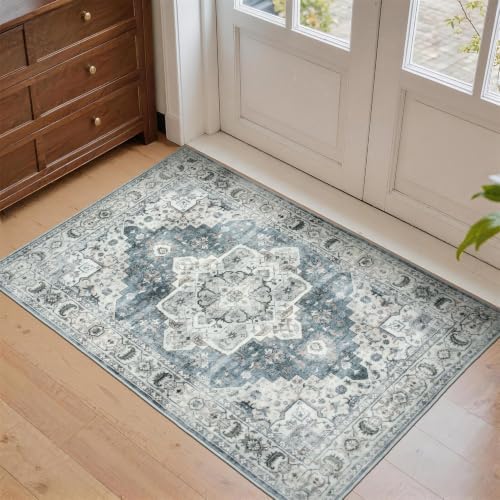 Lessymo Small Washable 2 x 3 Runner Rugs,Soft for Entryway Blue Grey/Beige