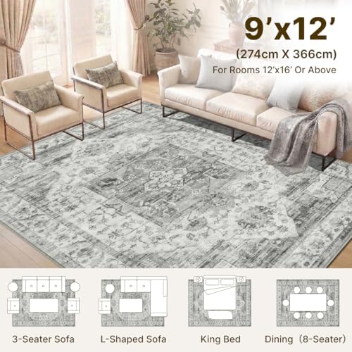 9x12 Area Rugs Washable Large Vintage Rug for Living Room Bedroom
